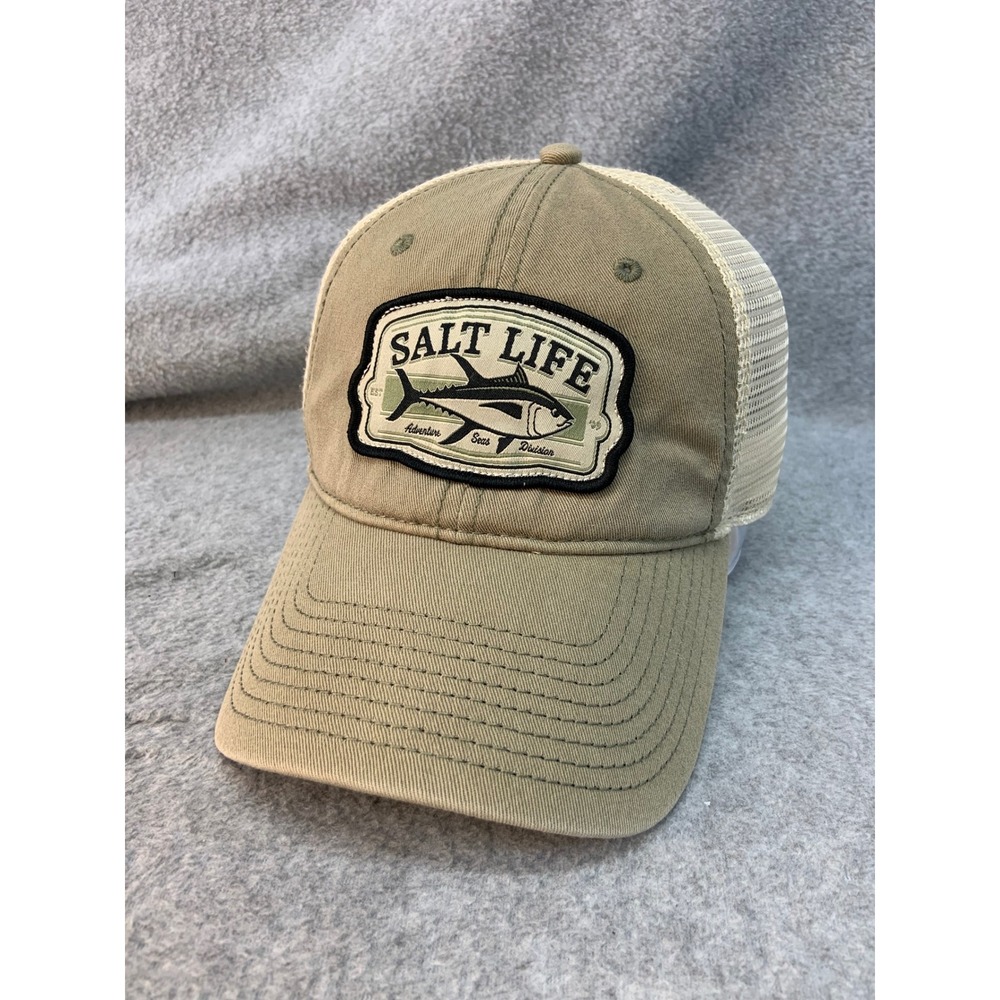 Salt Life Tuna Fish Patch Mens Tan Trucker Hat Mesh Snapback OSFM